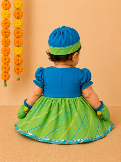 Baby Girl Lehariya Jamna Set - Turquoise Green