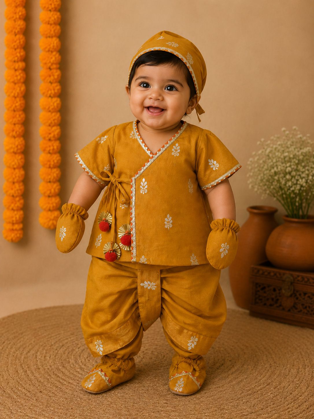 Baby Boy Banarsi Jamna Set -Orange