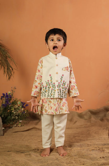 Boy 3 Pc Embroidery Bundy Set - Beige