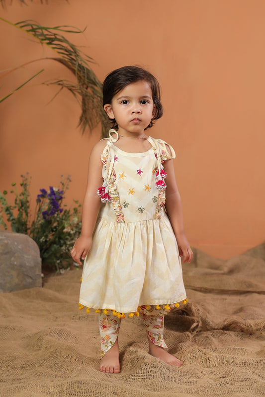 Girl Top Dhoti Set - Beige