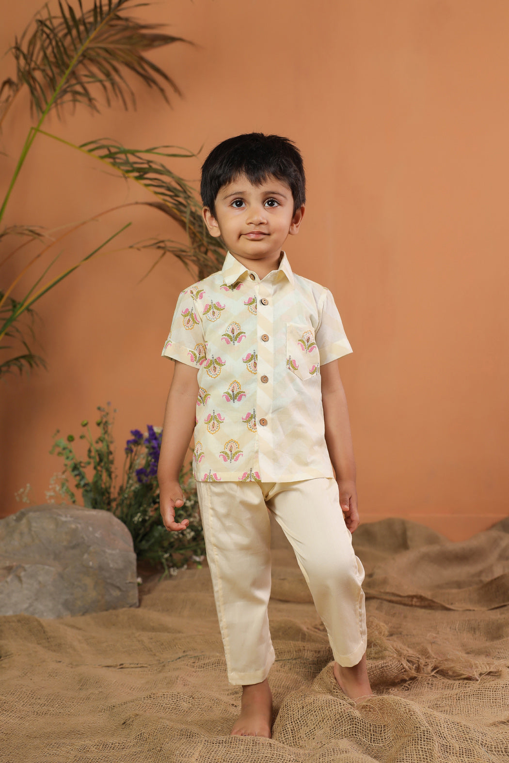 Boy Floral Shirt Set - Beige