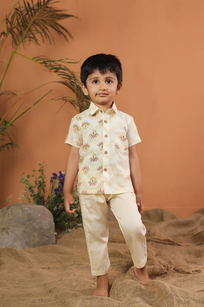 Boy Floral Shirt Set - Beige