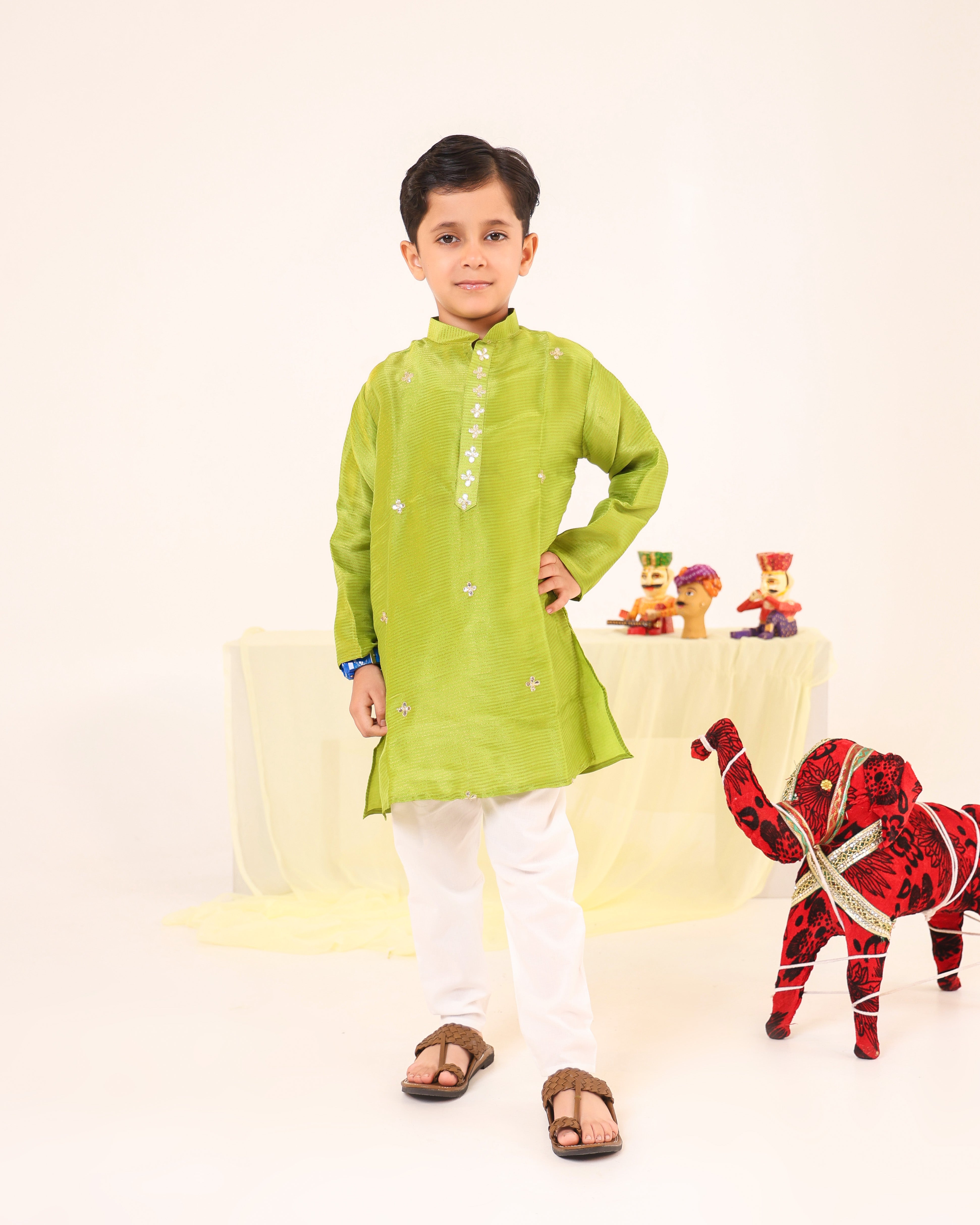 Boy Striped Kurta Set - Minty Green