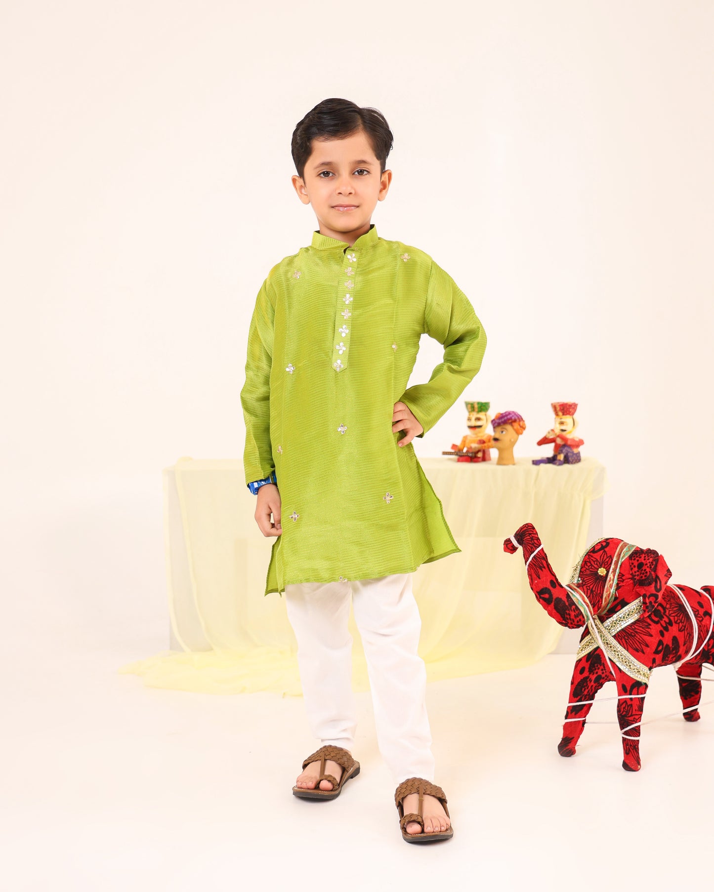 Boy Striped Kurta Set - Minty Green