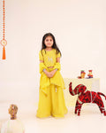 Girl Stripe Zari Embroidered Skirt Top Set - Lemon Yellow