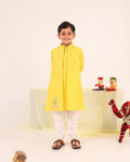 Boy Fancy Zari Embroidered Bundi Set-Lemon Yellow