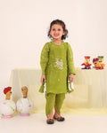Girl Striped Fancy Zari Embroidered Top with Cowl Dhoti Pants- Minty Green