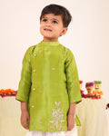 Boy Stripe Zari Embroidered Kurta Set - Minty Green