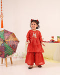 Girl Striped Zari Embroidered Sharara Set - Rusty Red