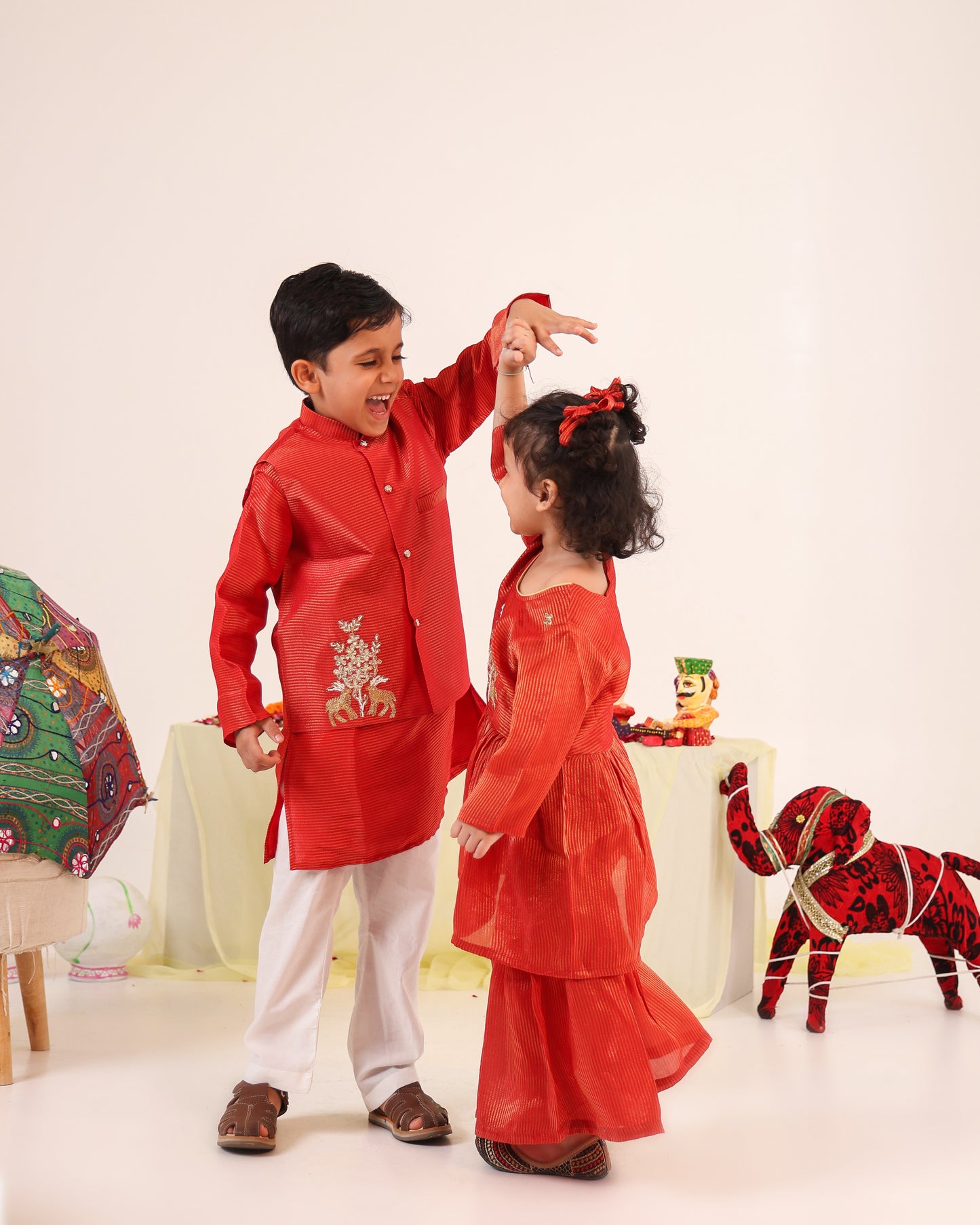 Boy 3 Pc Zari Embroidery Bundy Set - Rusty Red
