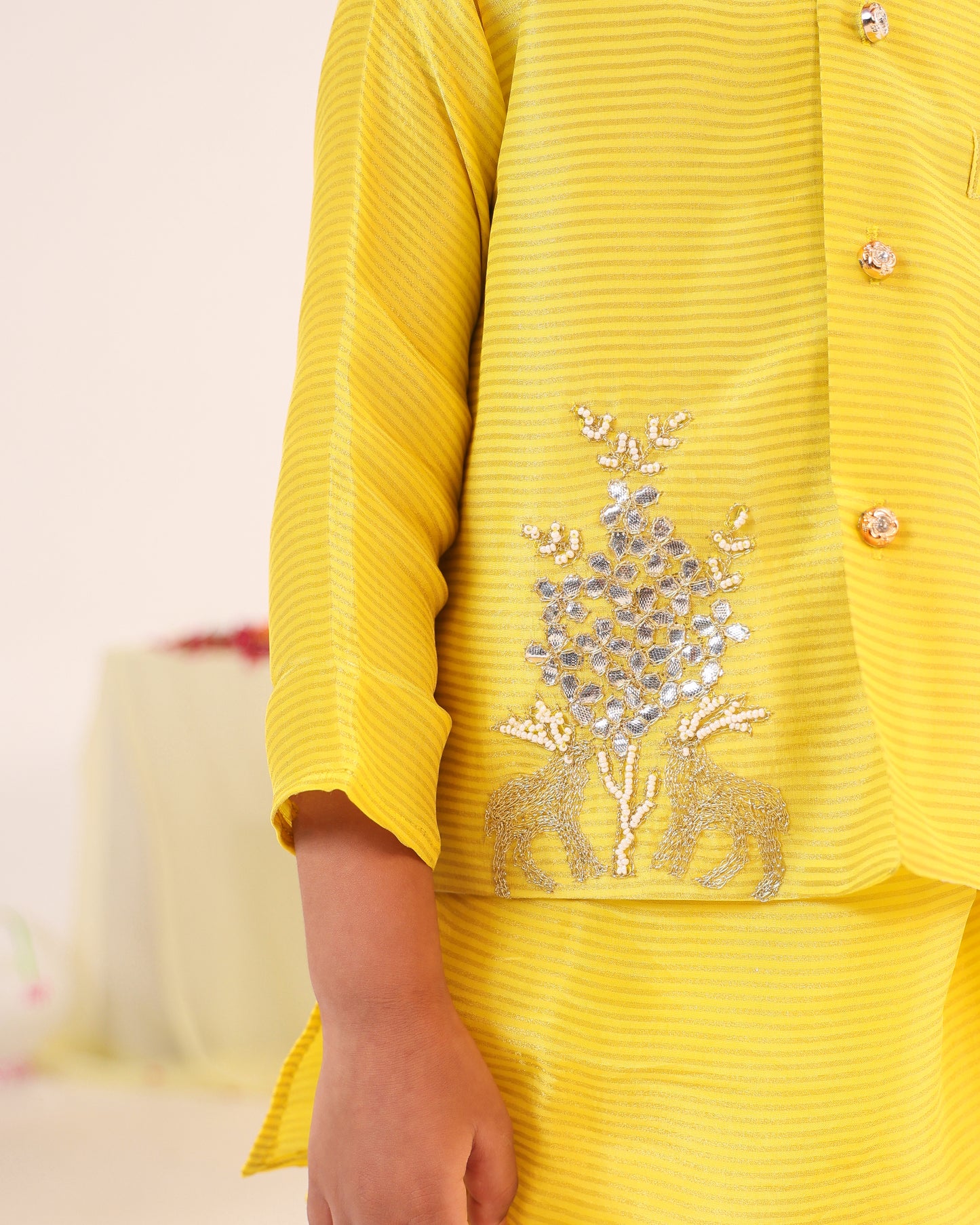 Boy 3 Pc Zari Embroidery Bundy Set - Lemon Yellow