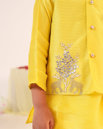 Boy 3 Pc Zari Embroidery Bundy Set - Lemon Yellow