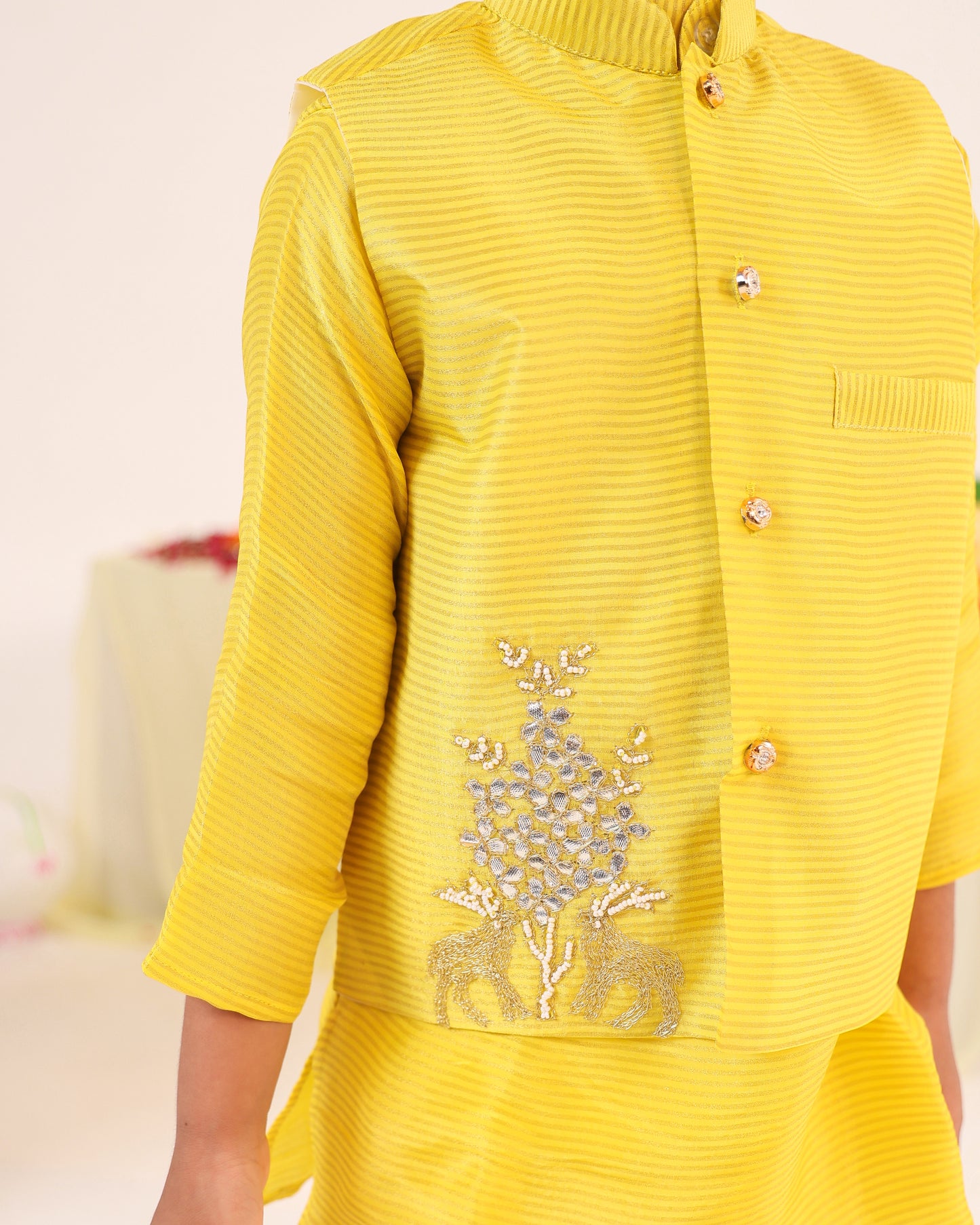 Boy 3 Pc Zari Embroidery Bundy Set - Lemon Yellow