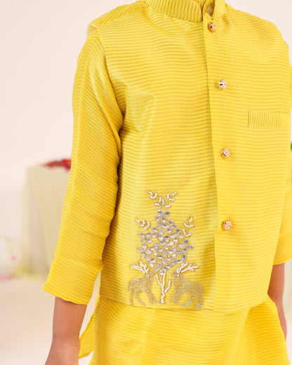 Boy 3 Pc Zari Embroidery Bundy Set - Lemon Yellow