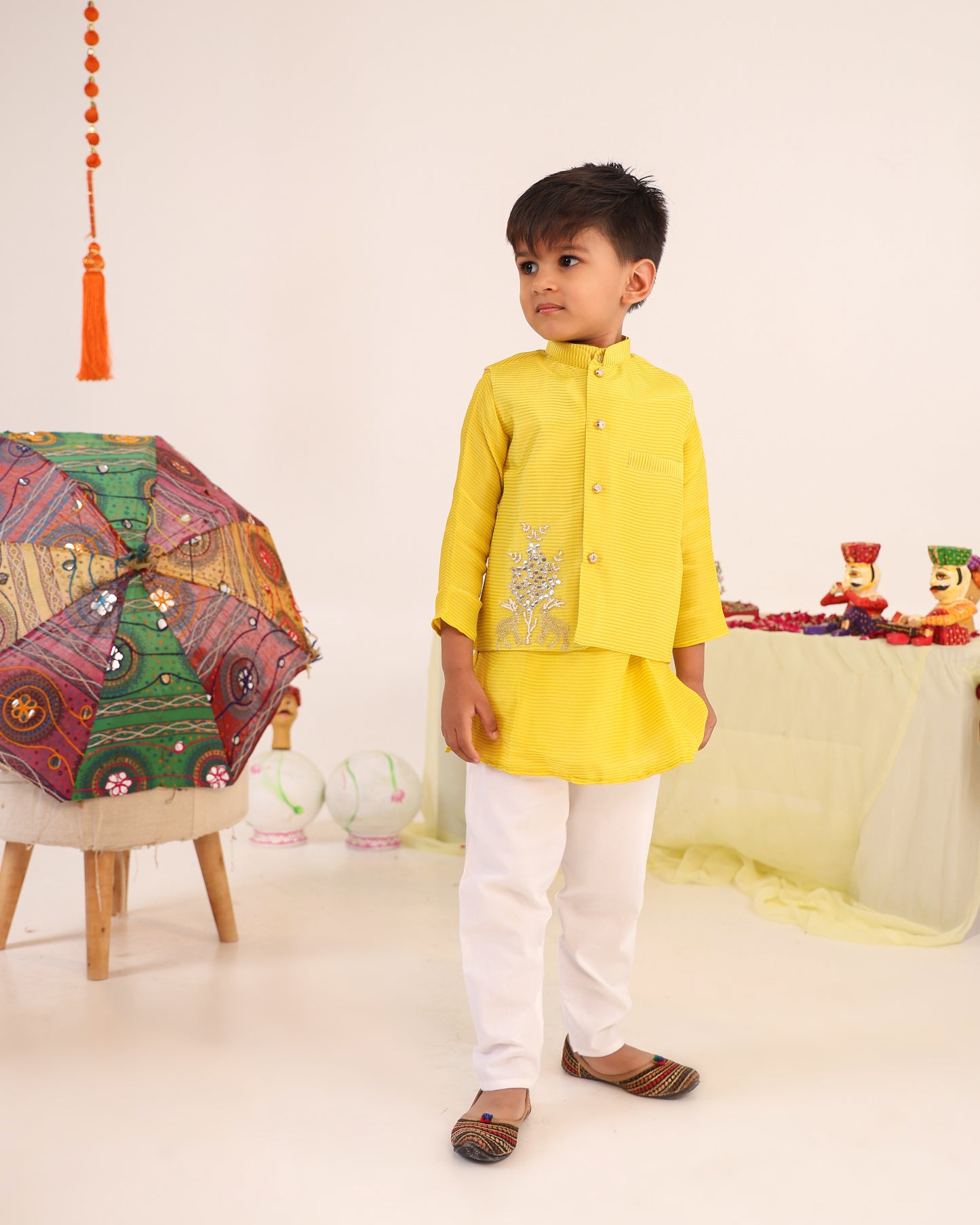 Boy 3 Pc Zari Embroidery Bundy Set - Lemon Yellow