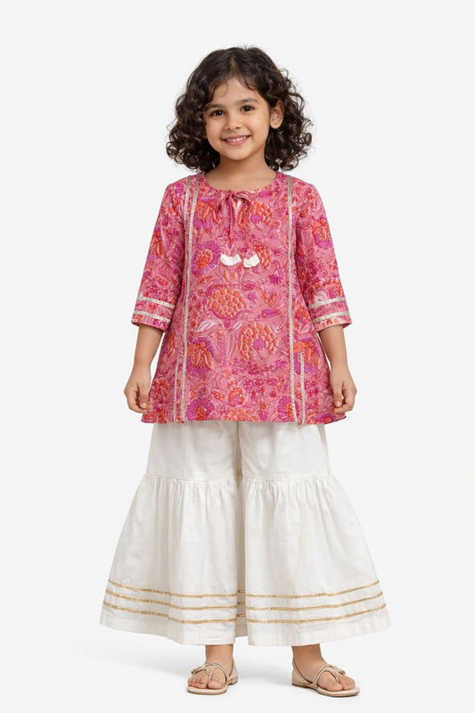 Girl Print Sharara Set -Pink