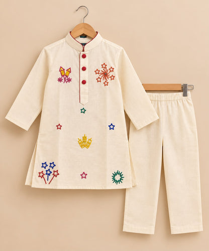 Boy Pataka Kurta Set-Beige