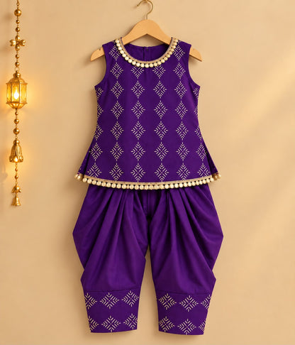 Girl Sitaara Kurta Farshi Pant Set- Purple