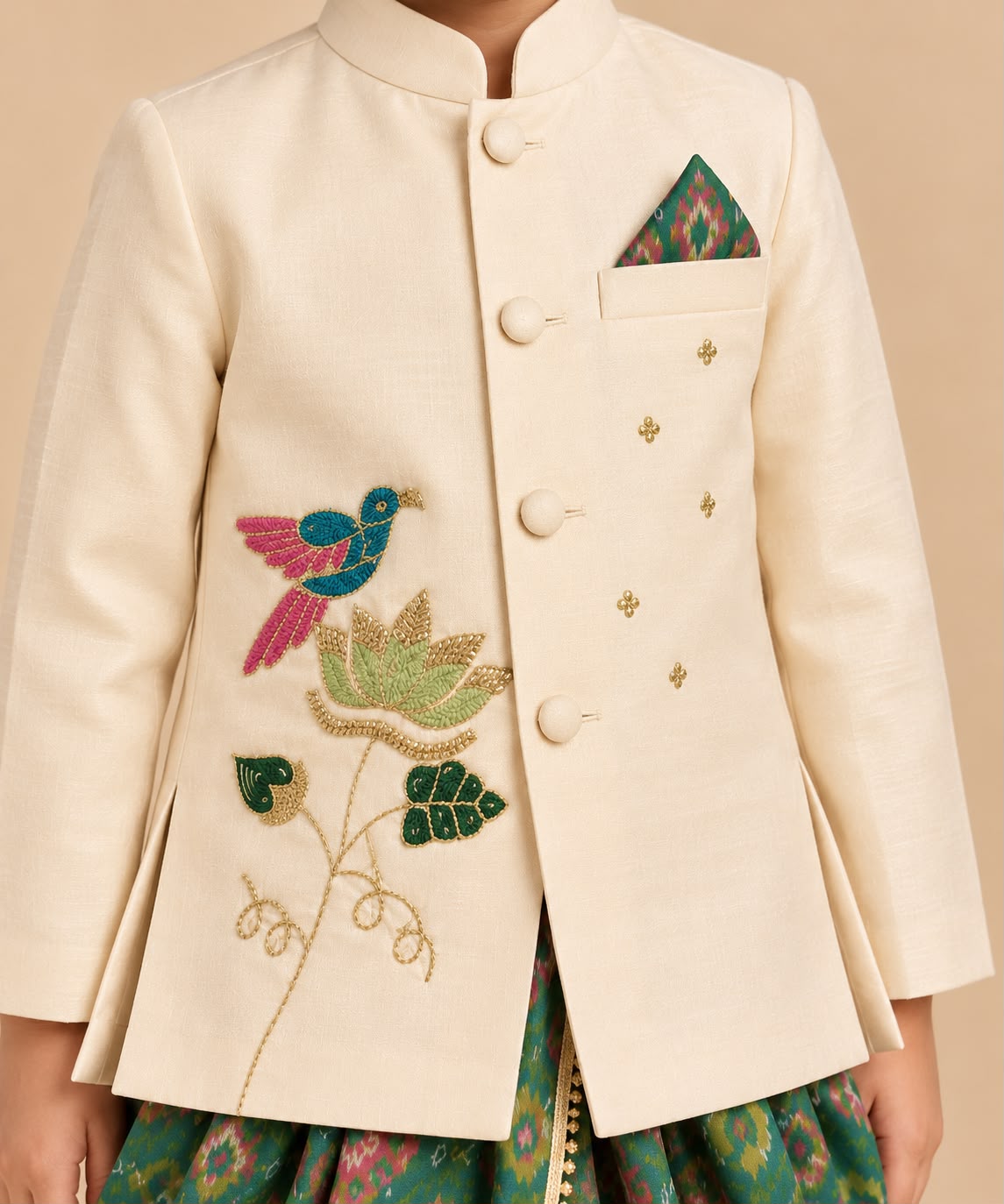 Boy Mithas Dhoti Kurta Set- Beige and Green