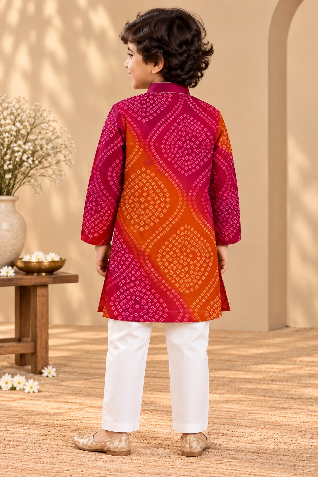 Boy Raas and Rang Kurta Set - Magenta Rust