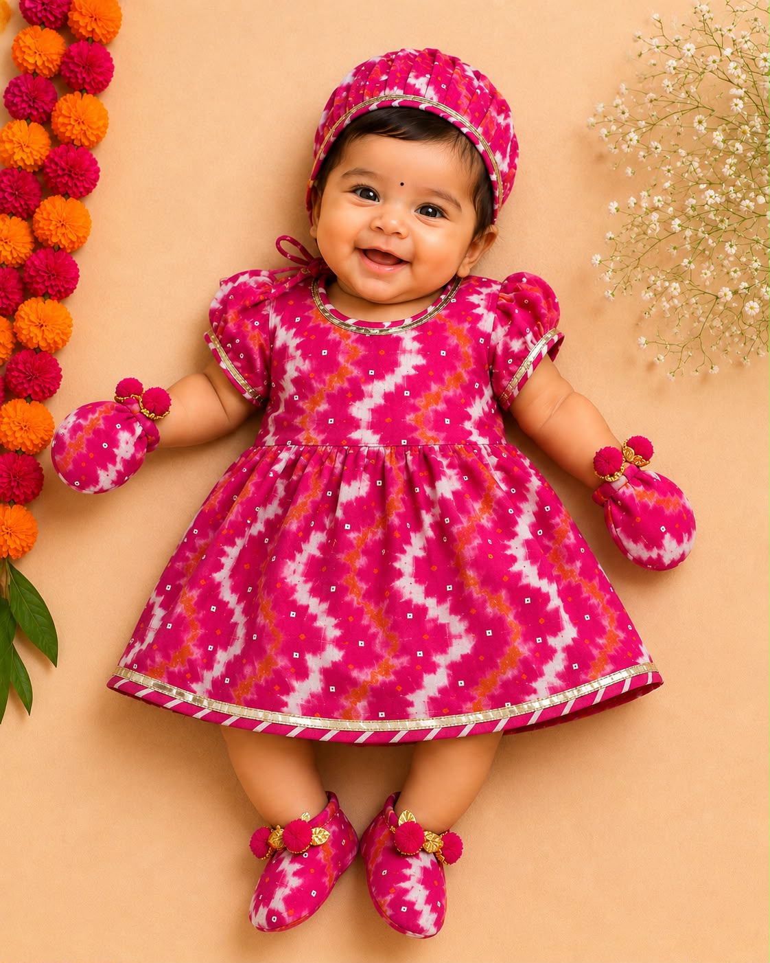Baby Girl LehariyaJamna Set - Pink