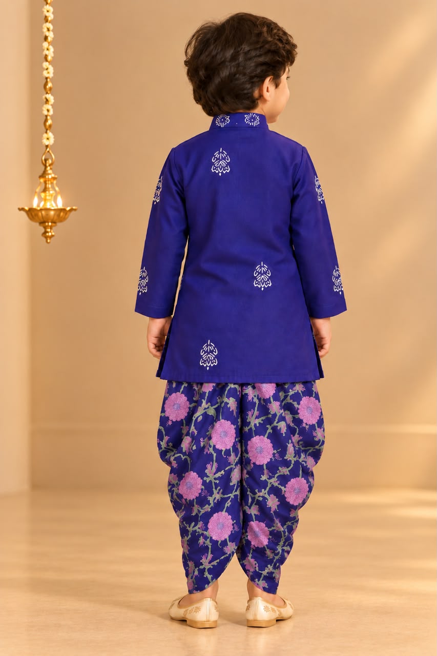 Boy Sitara Dhoti Kurta Set- Purple