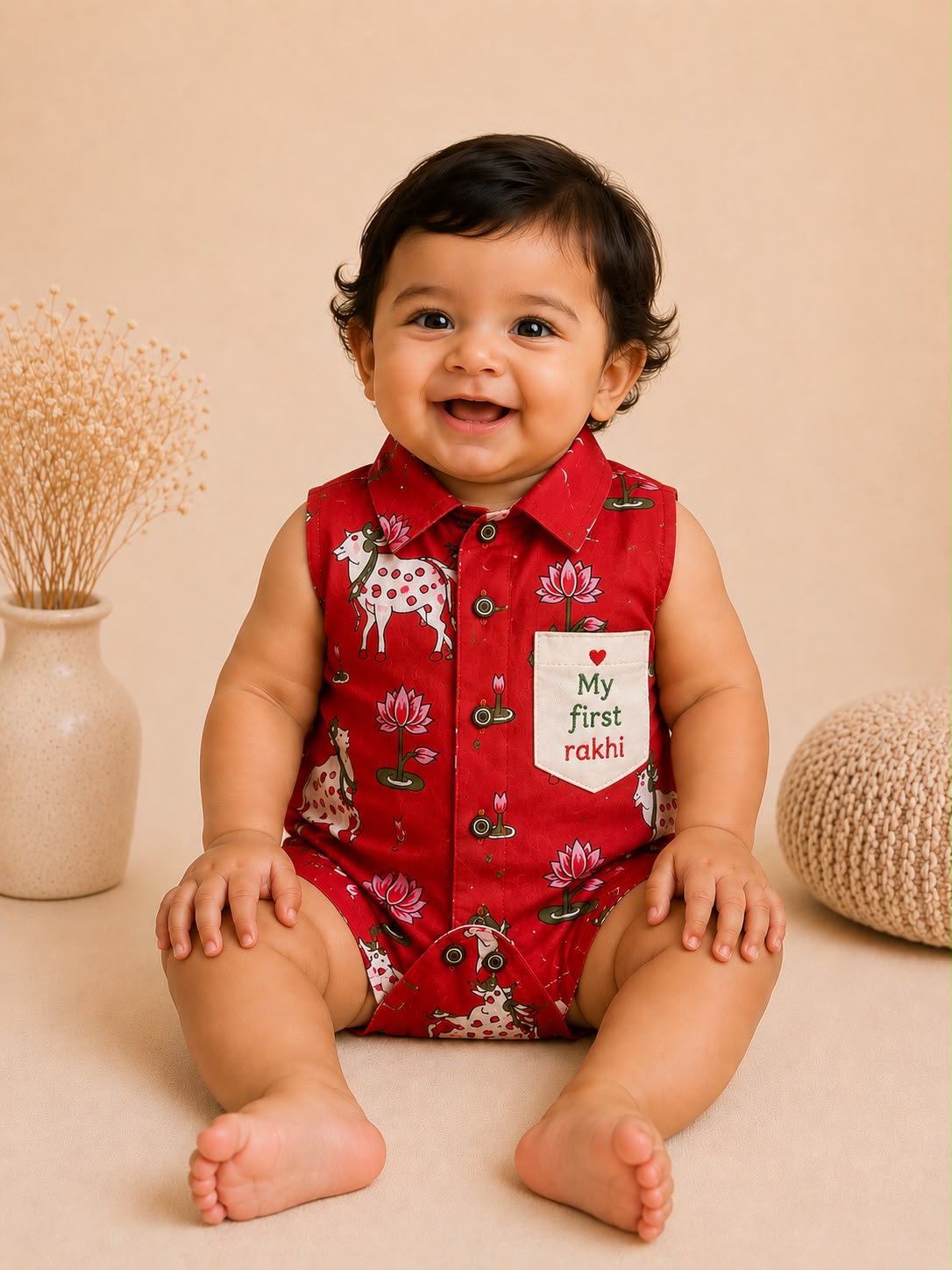 Baby My First Rakhi Romper - Red