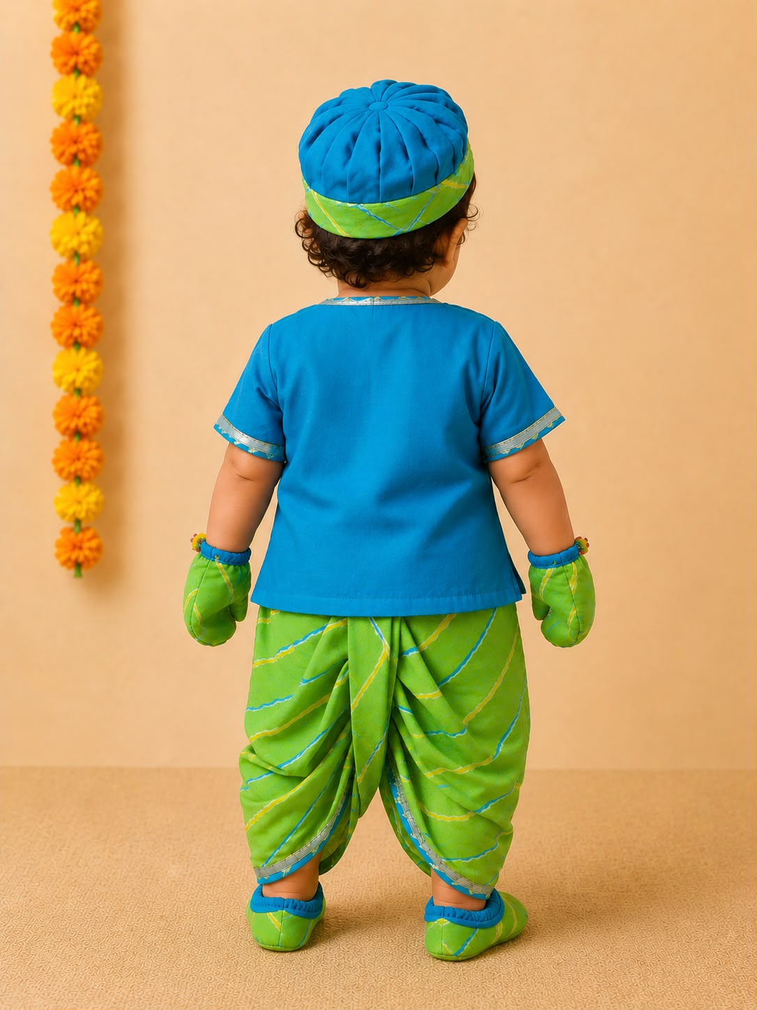 Baby Boy Lehariya Jamna Set - Turkish Green