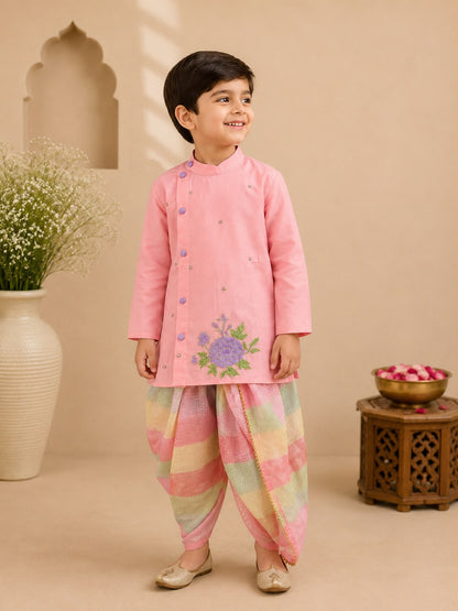 Boy Gulbahar Dhoti Kurta Set- Pink