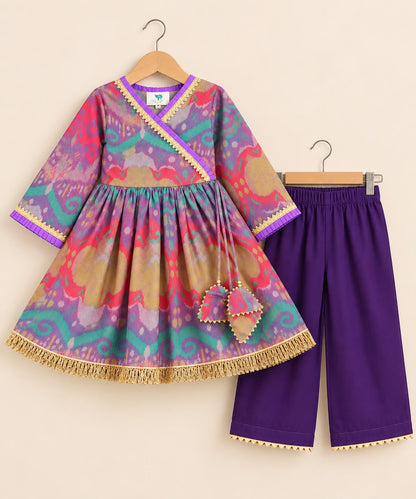 Girl Mithaas Angarkha Kurta Pant Set -Purple