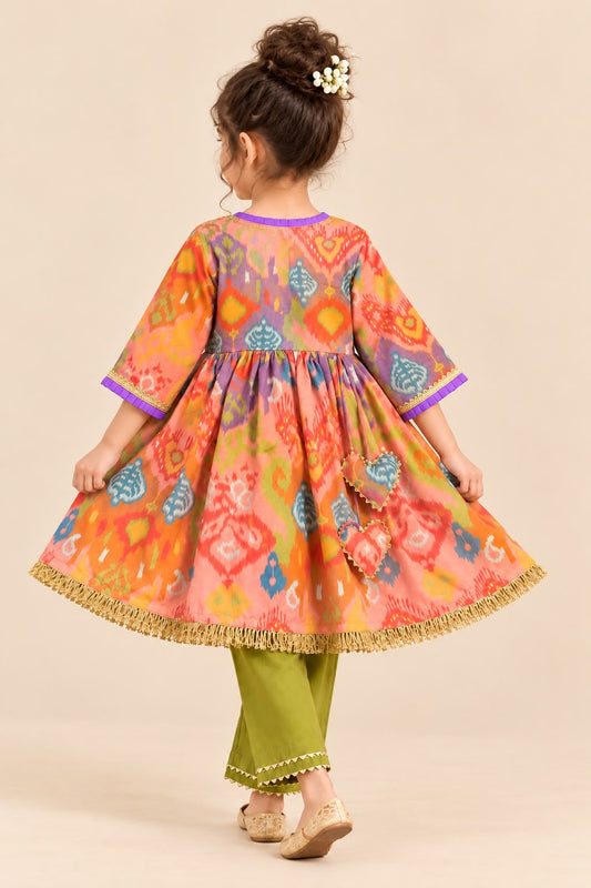 Girl Mithaas Angarkha Kurta Pant Set -Peach