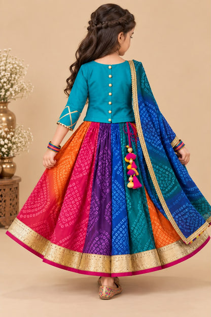Girl Raas Rang Skirt Top Set -Sea Green