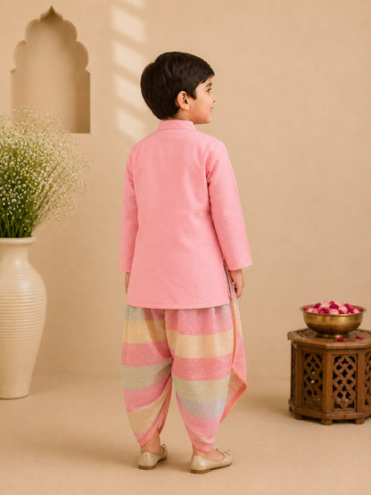 Boy Gulbahar Dhoti Kurta Set- Pink