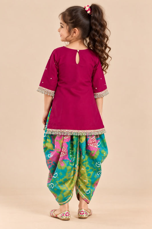 Girl Mithaas Kurta Dhoti Pant Set-Green