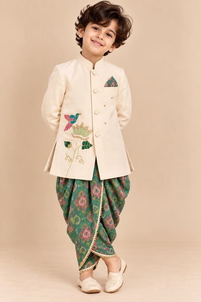 Boy Mithas Dhoti Kurta Set- Beige and Green