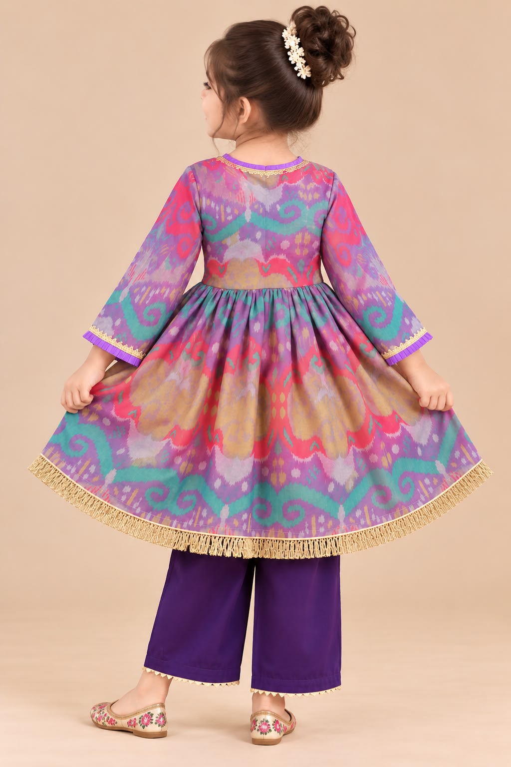 Girl Mithaas Angarkha Kurta Pant Set -Purple