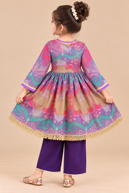 Girl Mithaas Angarkha Kurta Pant Set -Purple