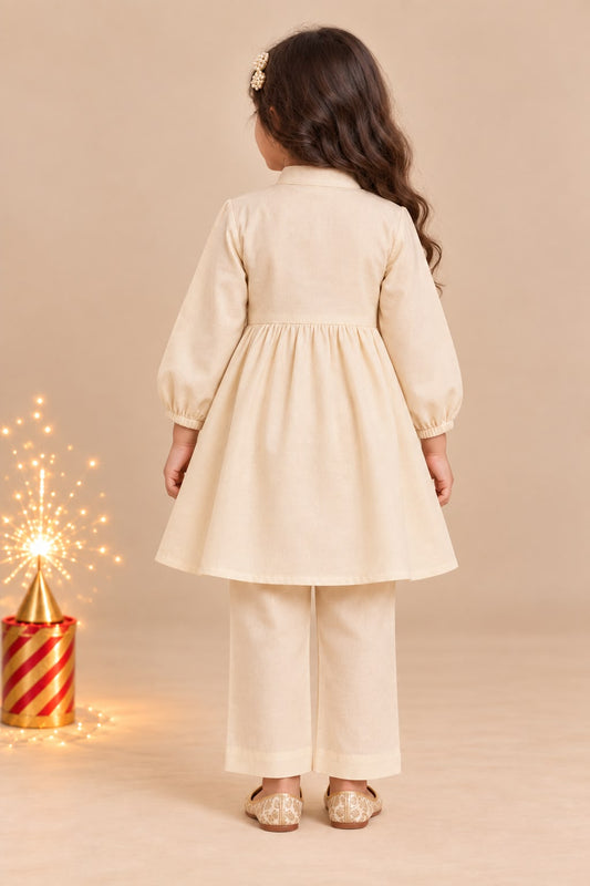 Girl Pataka Kurta Pant Set -Beige