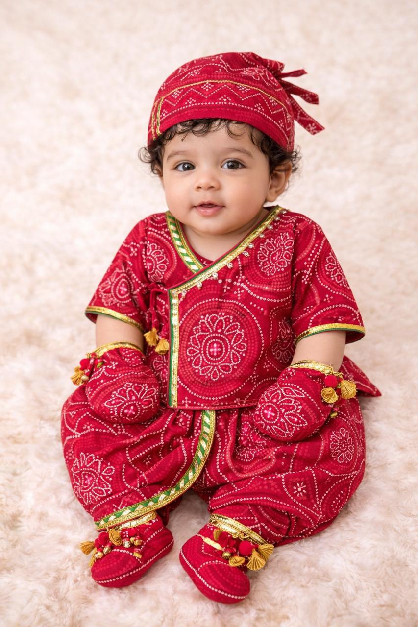 Baby Bandhani Jamna Set -Red