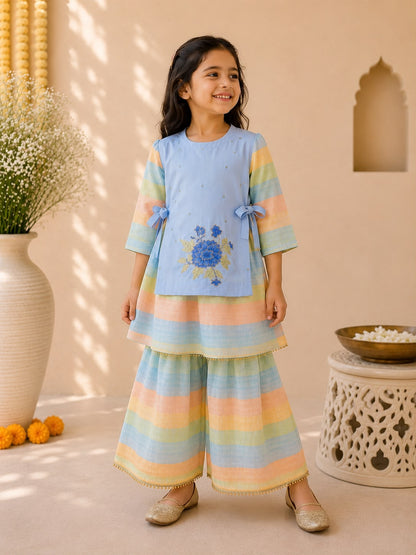Girl Gulbahar Kurta Pallazo Set - Blue