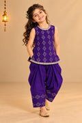 Girl Sitaara Kurta Farshi Pant Set- Purple