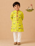 Pichwai Kurta Set - Lemon Yellow