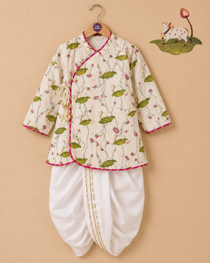 Pichwai Angarkha Kurta Dhoti Set - White