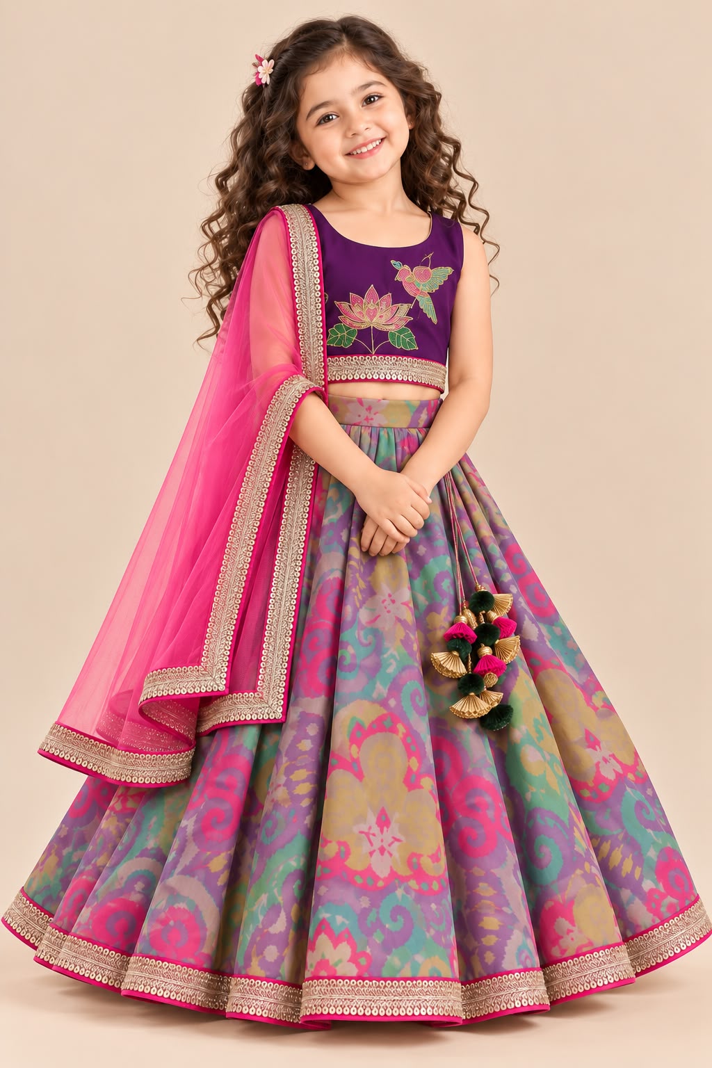Girl Mithaas Skirt Top Set - Purple
