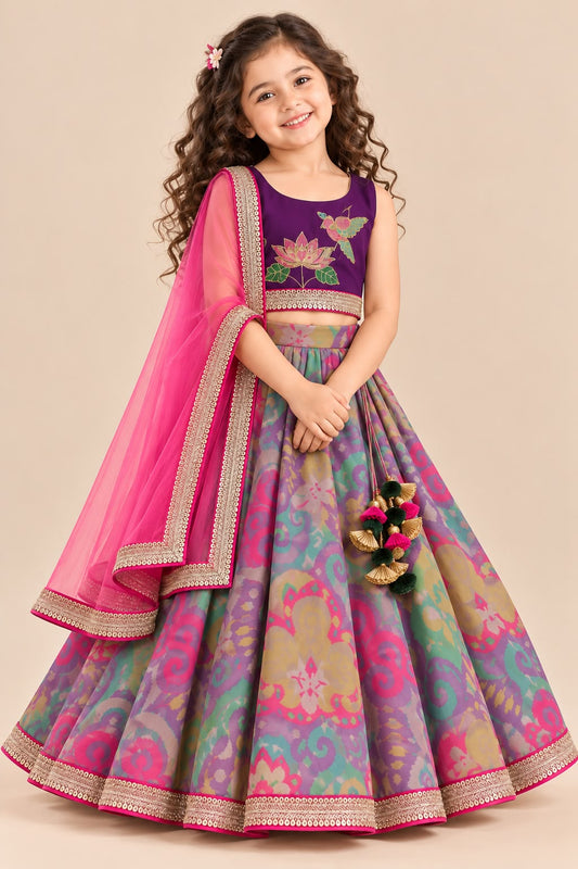 Girl Mithaas Skirt Top Set - Purple
