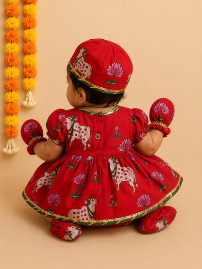 Baby Girl Pichwai Jamna Set - Red