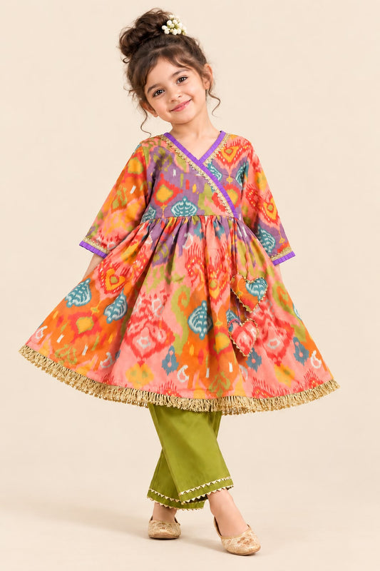 Girl Mithaas Angarkha Kurta Pant Set -Peach