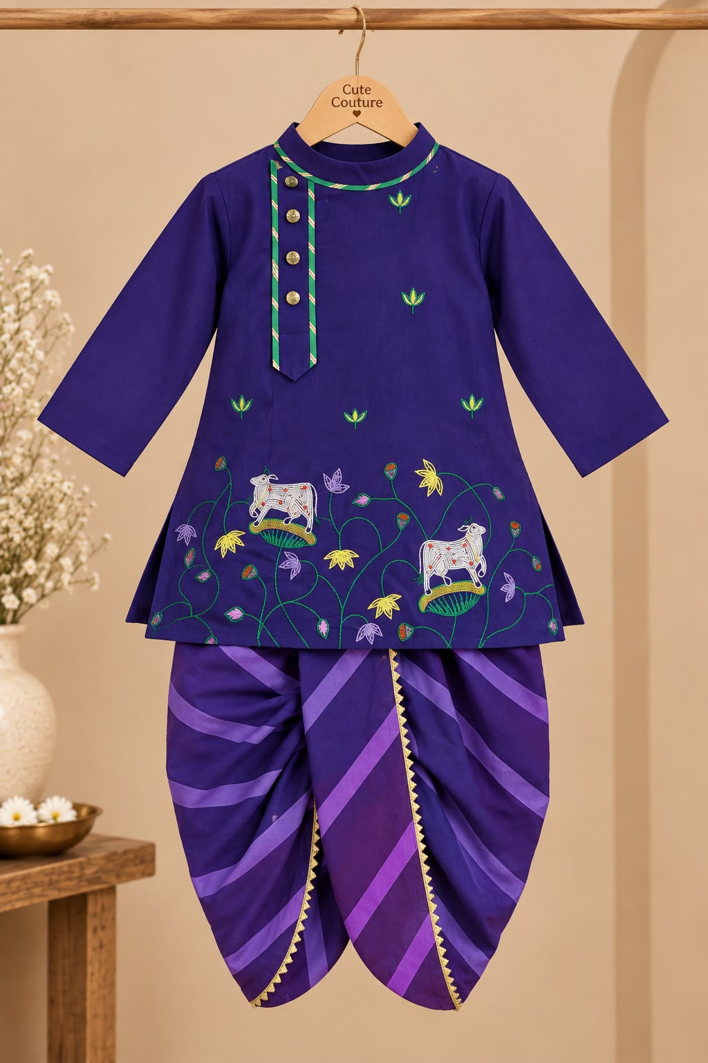 Boy Raas and Rang Dhoti Kurta Set- Purple