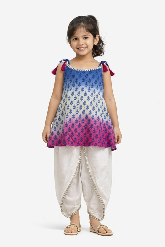 Girl Ombre Print Dhoti Cowl Set - Multi