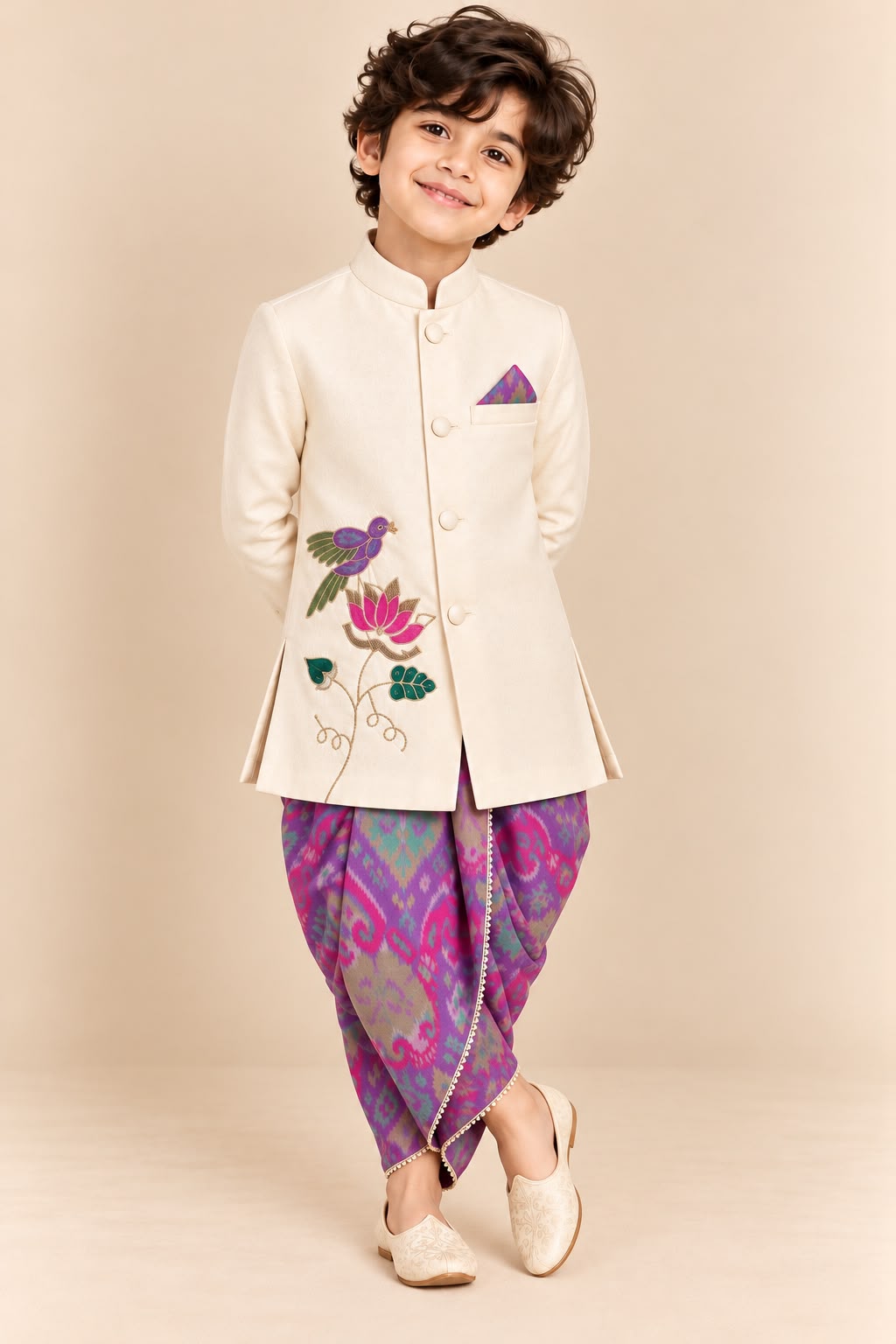 Boy Mithas Dhoti Kurta Set- Beige